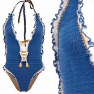 NWT $245 My Beachy Side x Emily In Paris Rio One Piece Swimsuit Medium Crochet